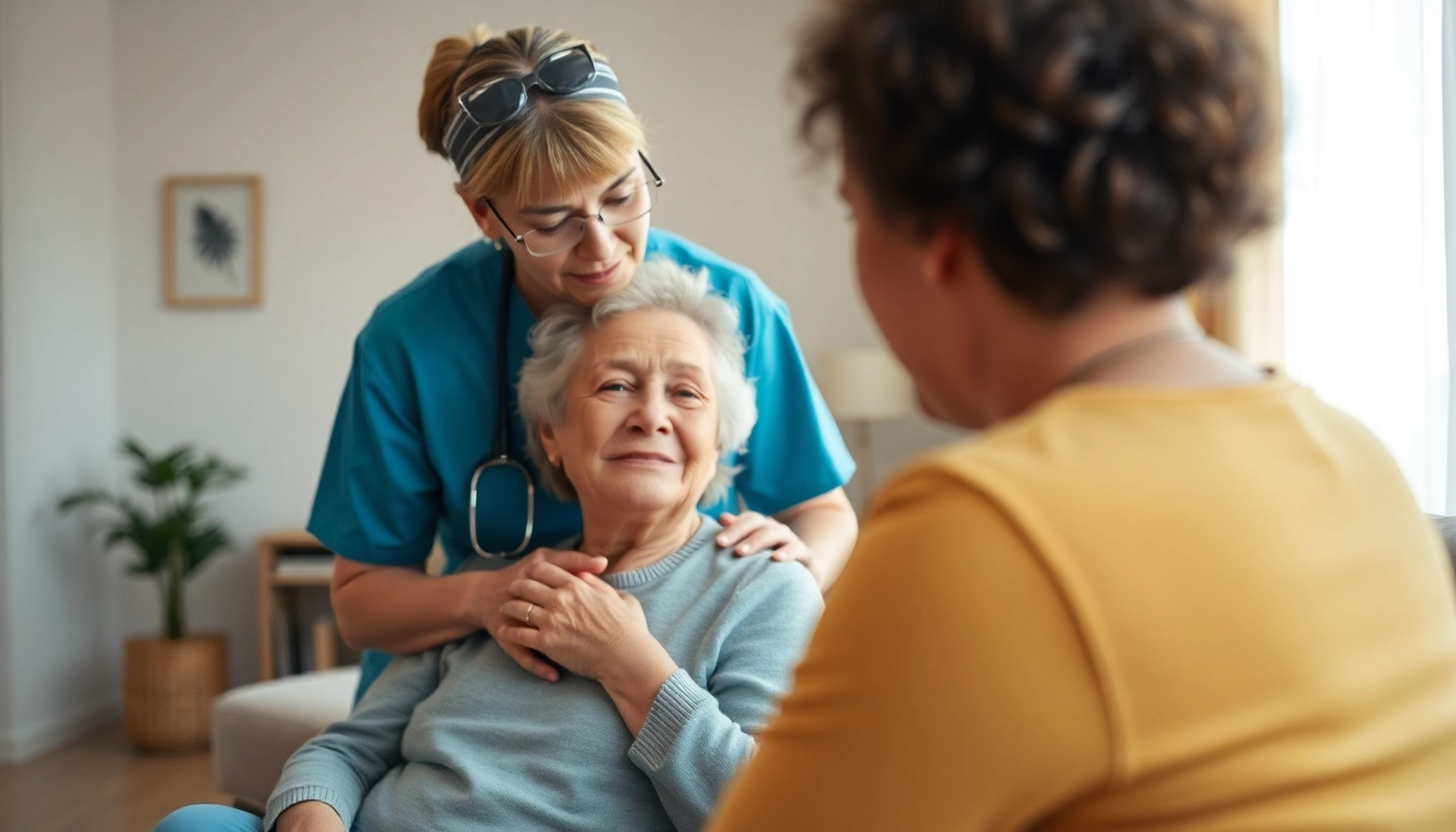 Caregiver providing support to an elderly client in Catrop-Rauxel's ambulanter pflegedienst setting, emphasizing compassion.