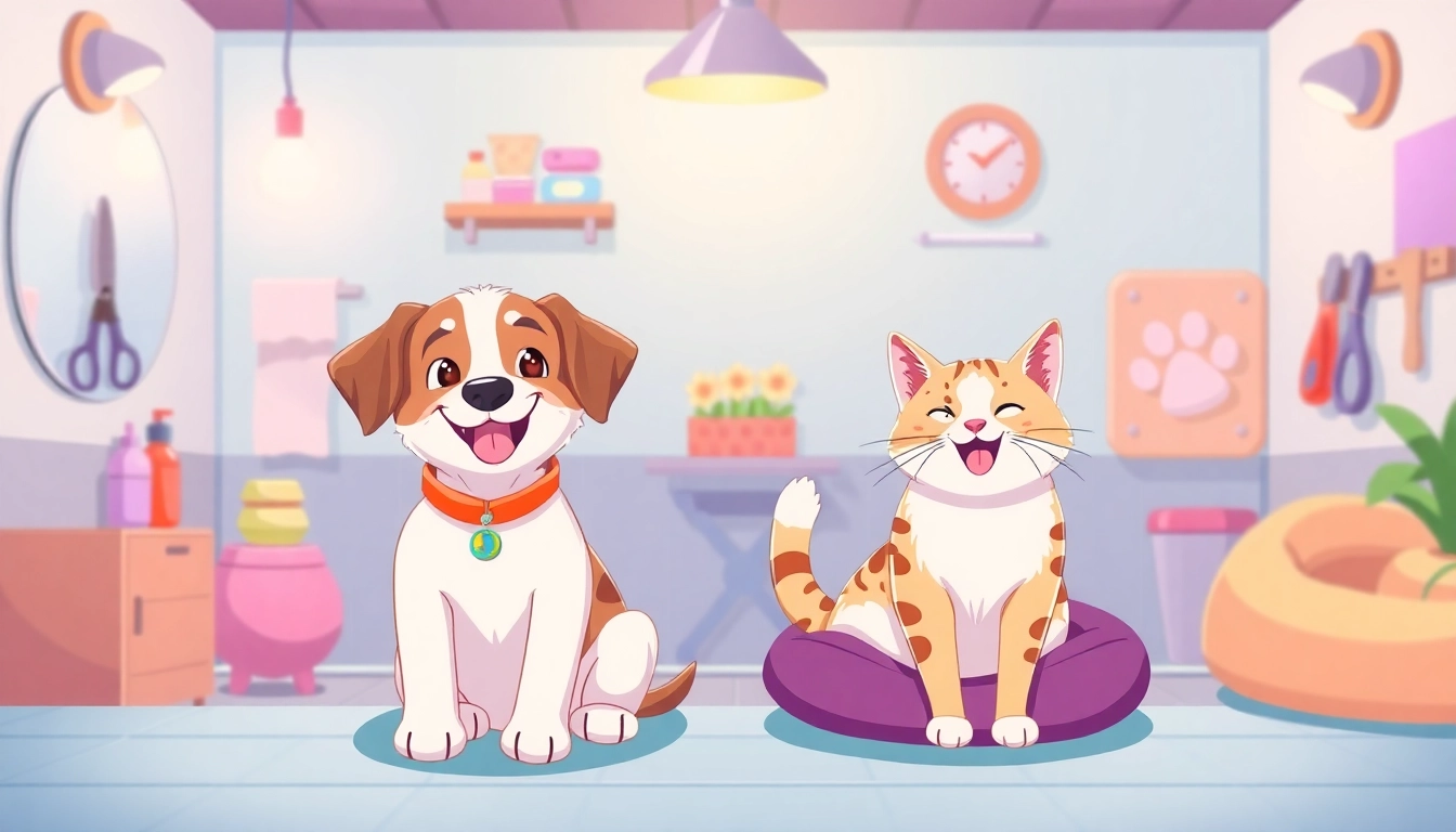 Pamper your pet with love in a cozy spa setting showcasing a happy dog and cat enjoying pampering.