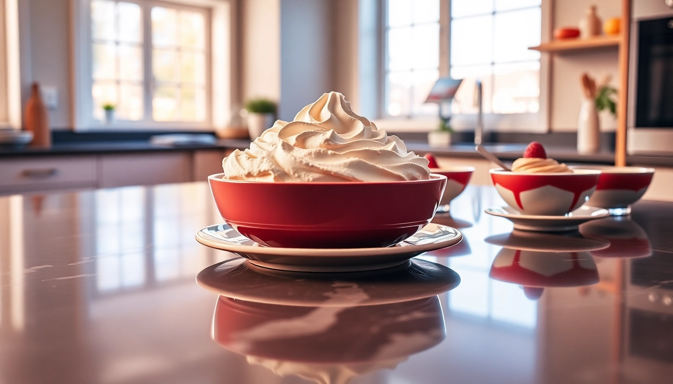 Whip up delightful desserts with a cream charger enhancing a vibrant display of whipped cream.