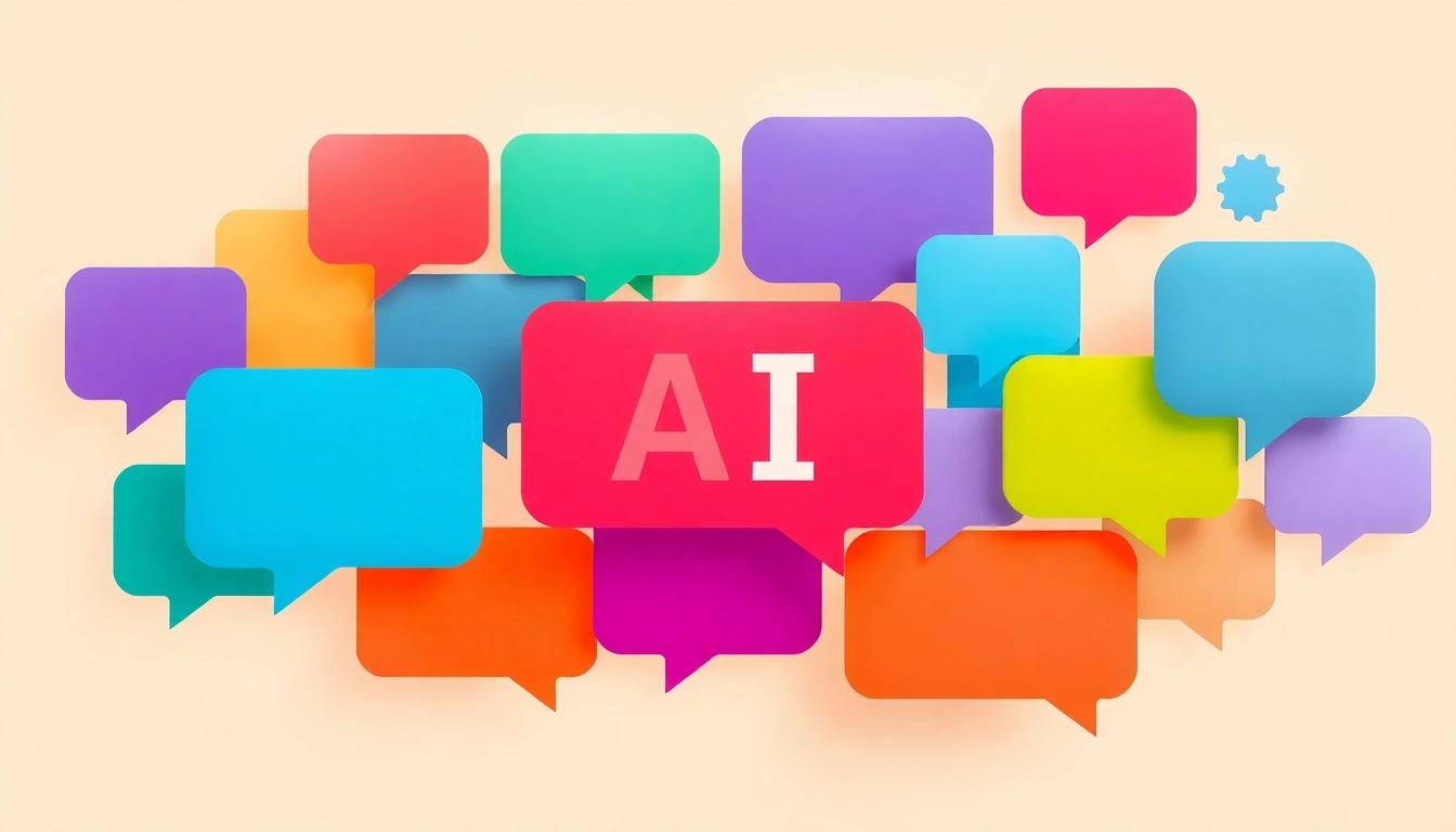 Visualize an engaging AI Opinion poll through diverse speech bubbles highlighting various public sentiments on artificial intelligence.