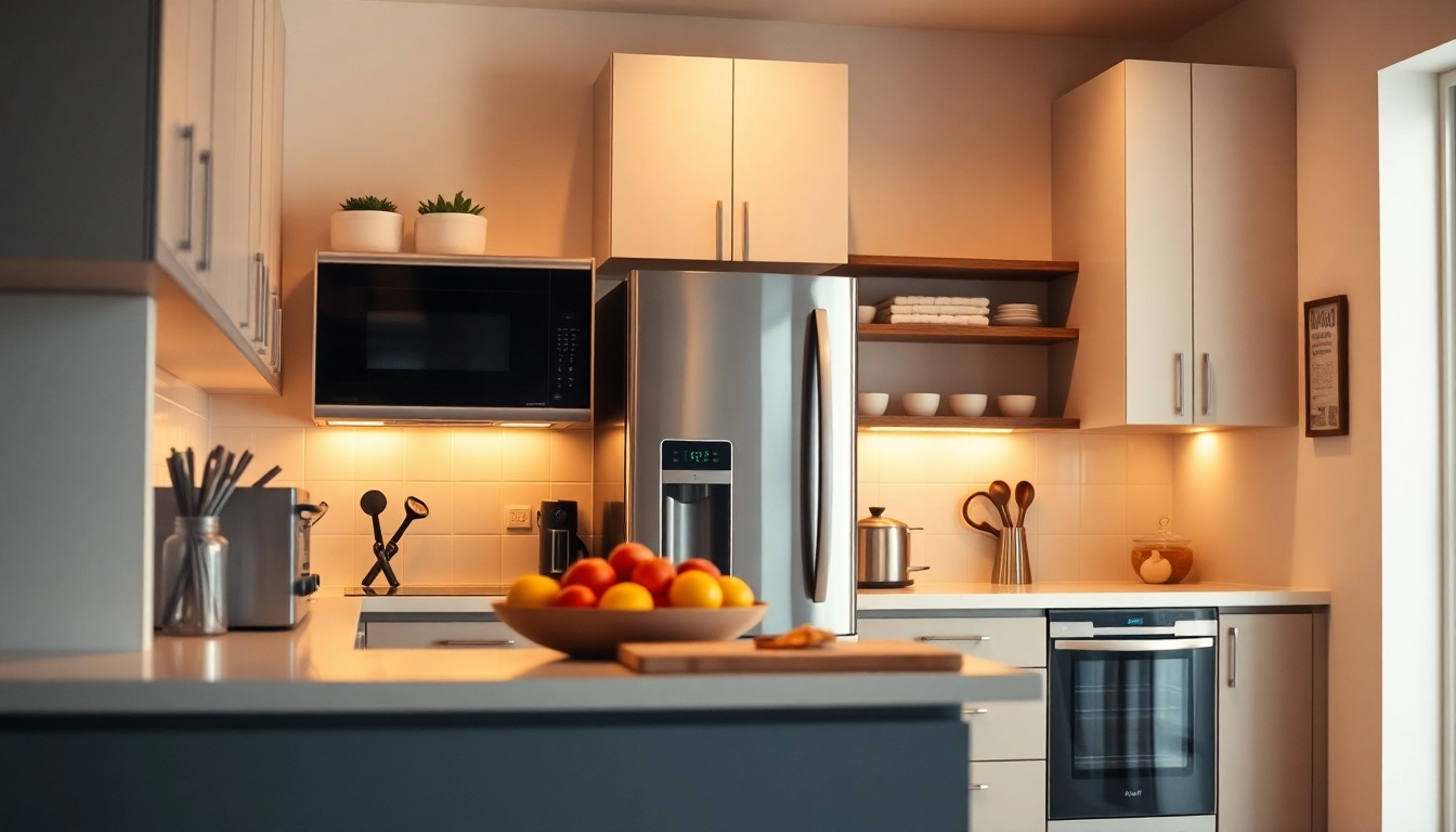Browse affordable kitchen appliances, including stylish fridges and ovens, in an inviting kitchen setting.
