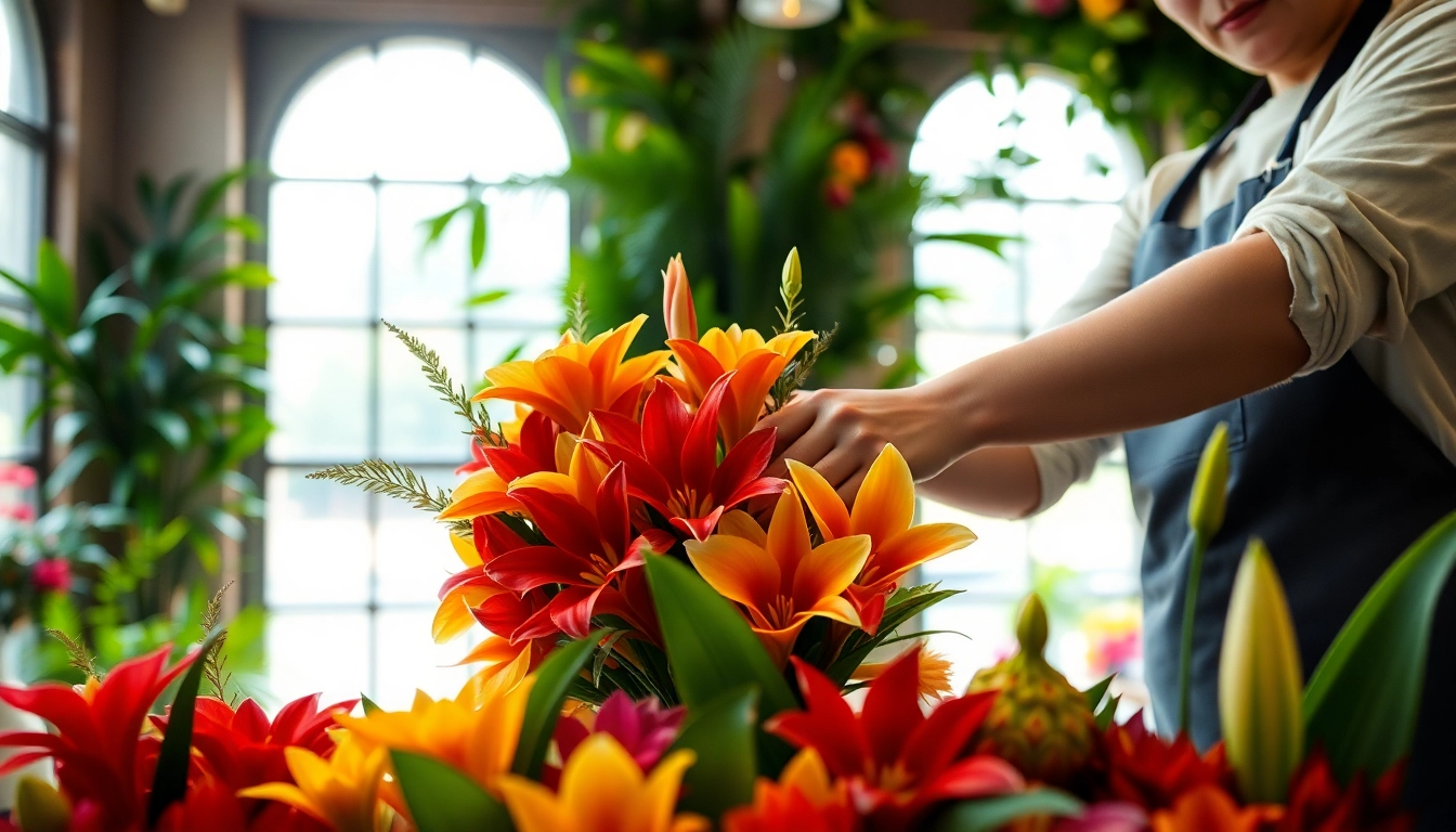 Expertly arranged flowers by a Huntington Beach florist in a vibrant floral shop.