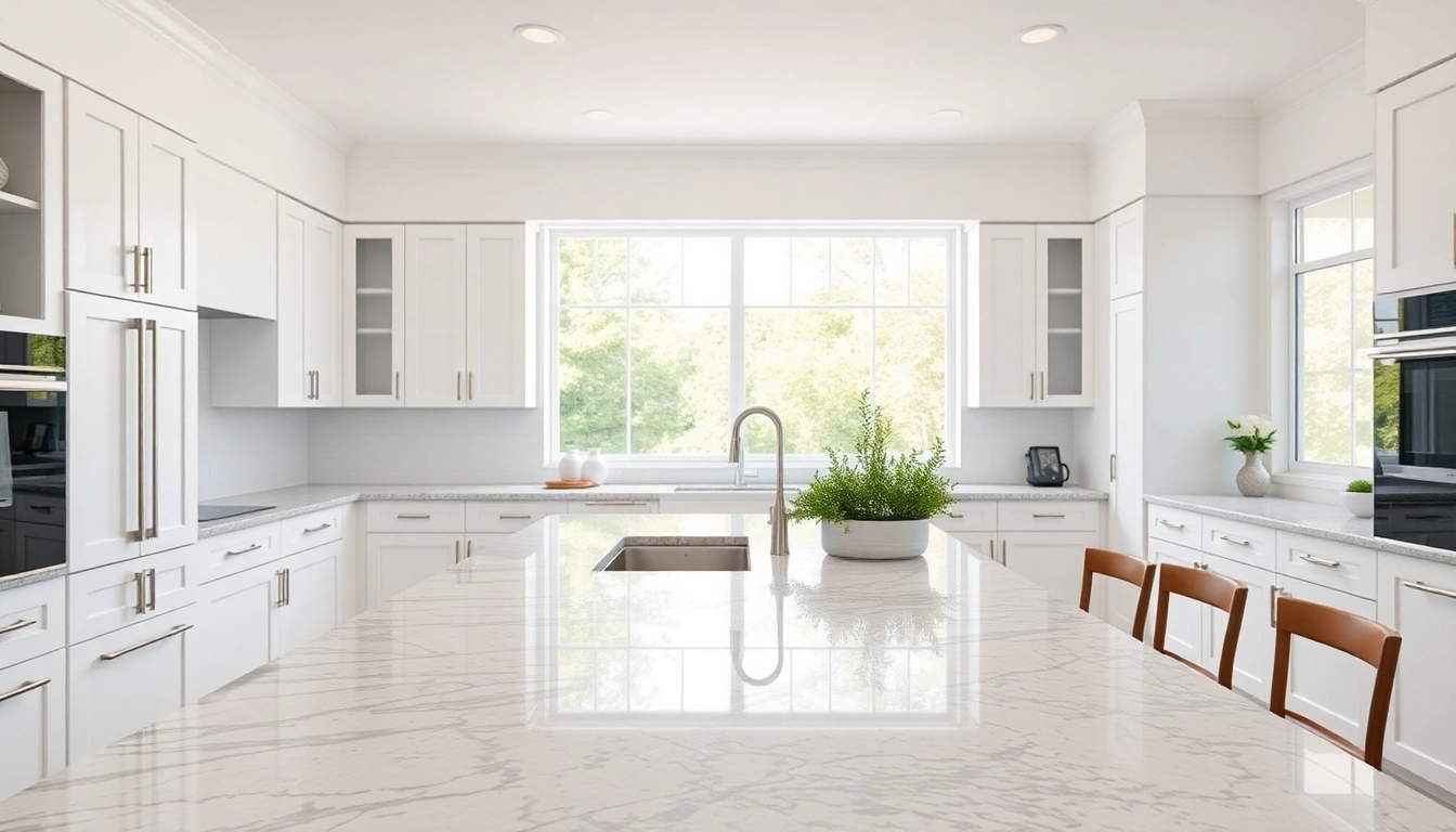 Kitchen remodel showcasing a modern design with white cabinetry and elegant countertops.