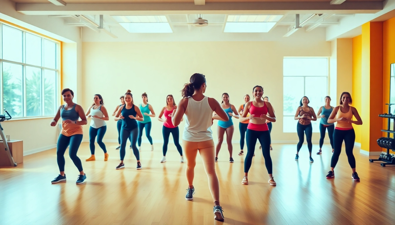 Participants enjoying a small group class near me, engaging in energetic workouts in a bright studio.