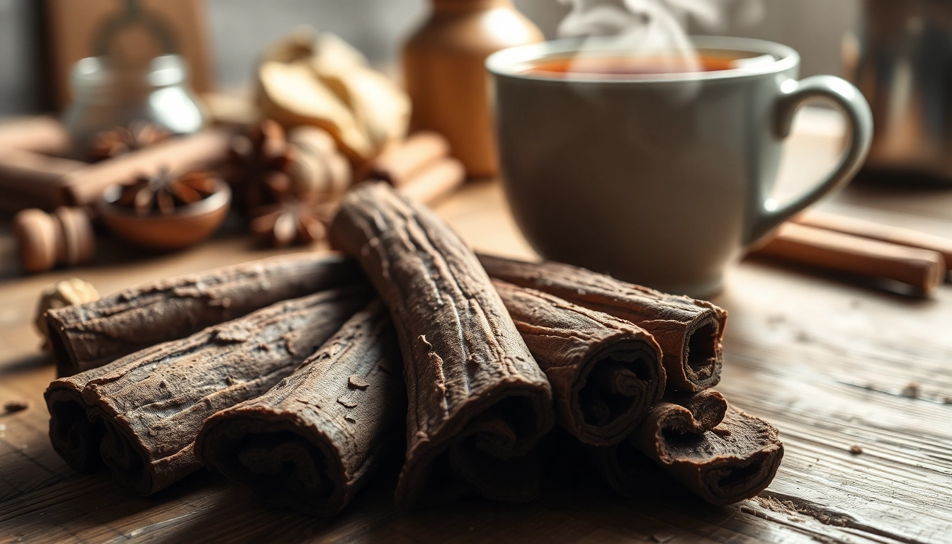 Cinnamon Bark displayed on a wooden table, emphasizing its rich texture and color for culinary use.