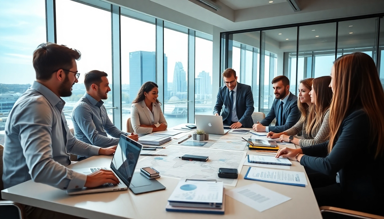 Créer une holding Luxembourg Soparfi avec des entrepreneurs en réunion dans un cadre professionnel.