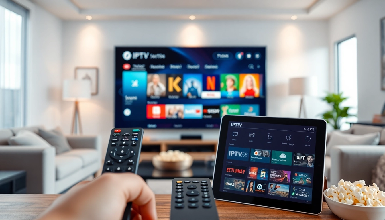 Showcasing IPTV Subscription USA in a modern living room with a wide selection of channels on display.