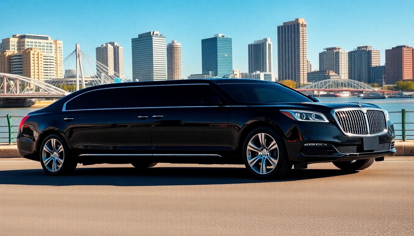 Experience premium jacksonville black car limo service with a sleek limousine in a vibrant urban setting.