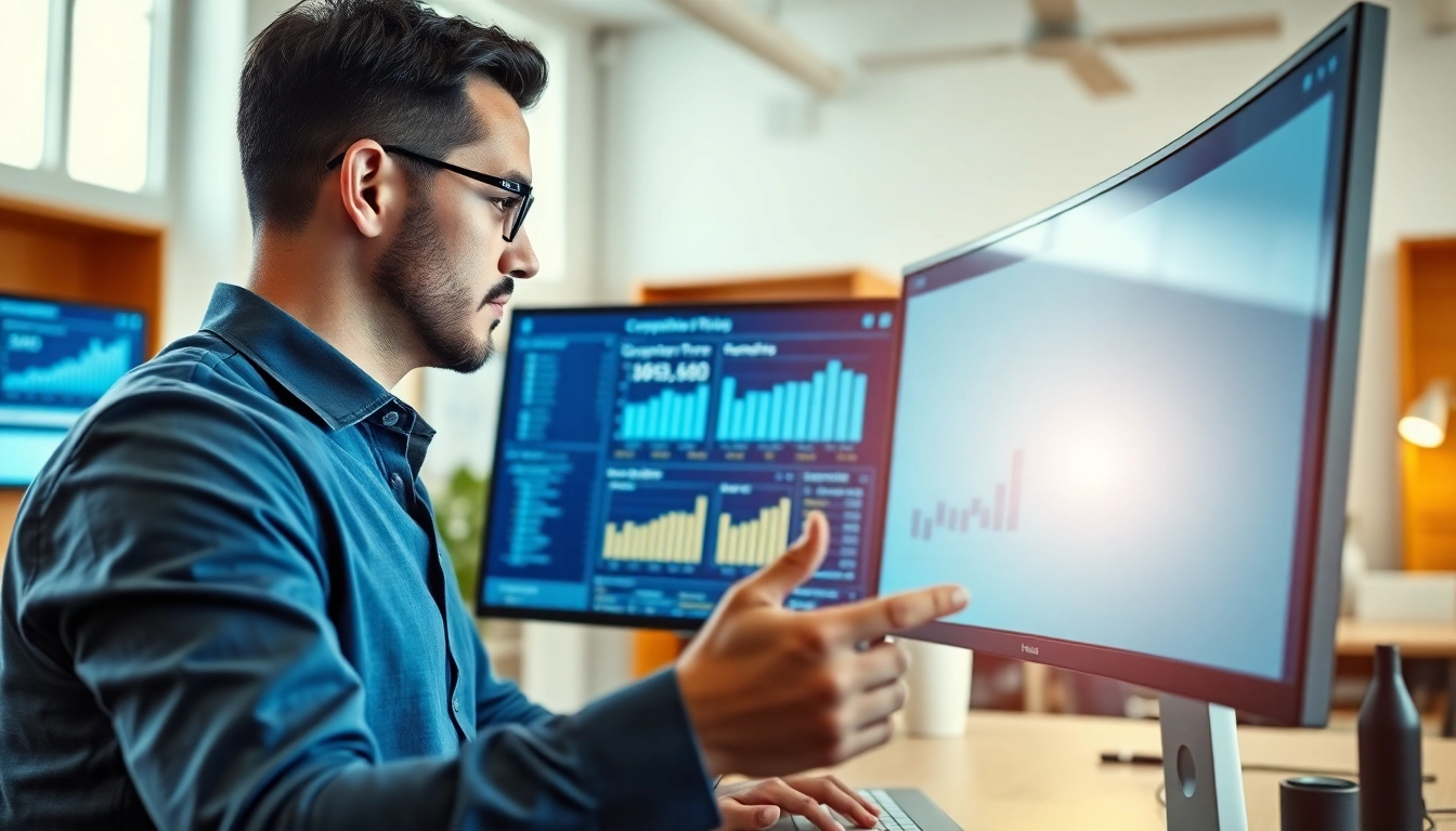 Analyze competitor pricing research with a data analyst in a modern office, showcasing focus and engagement.