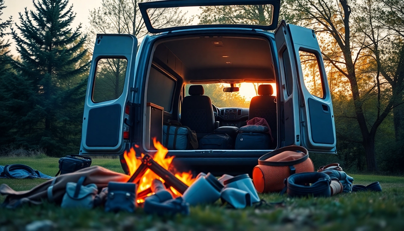 Showcase a perfect campervan in a scenic outdoor setting, inviting camping experience.
