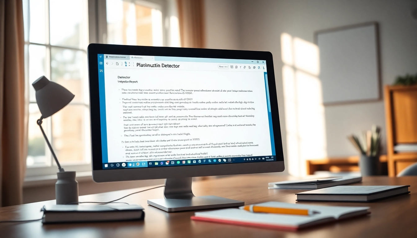 Analyze text originality with an effective plagiarism detector displayed on a computer screen.