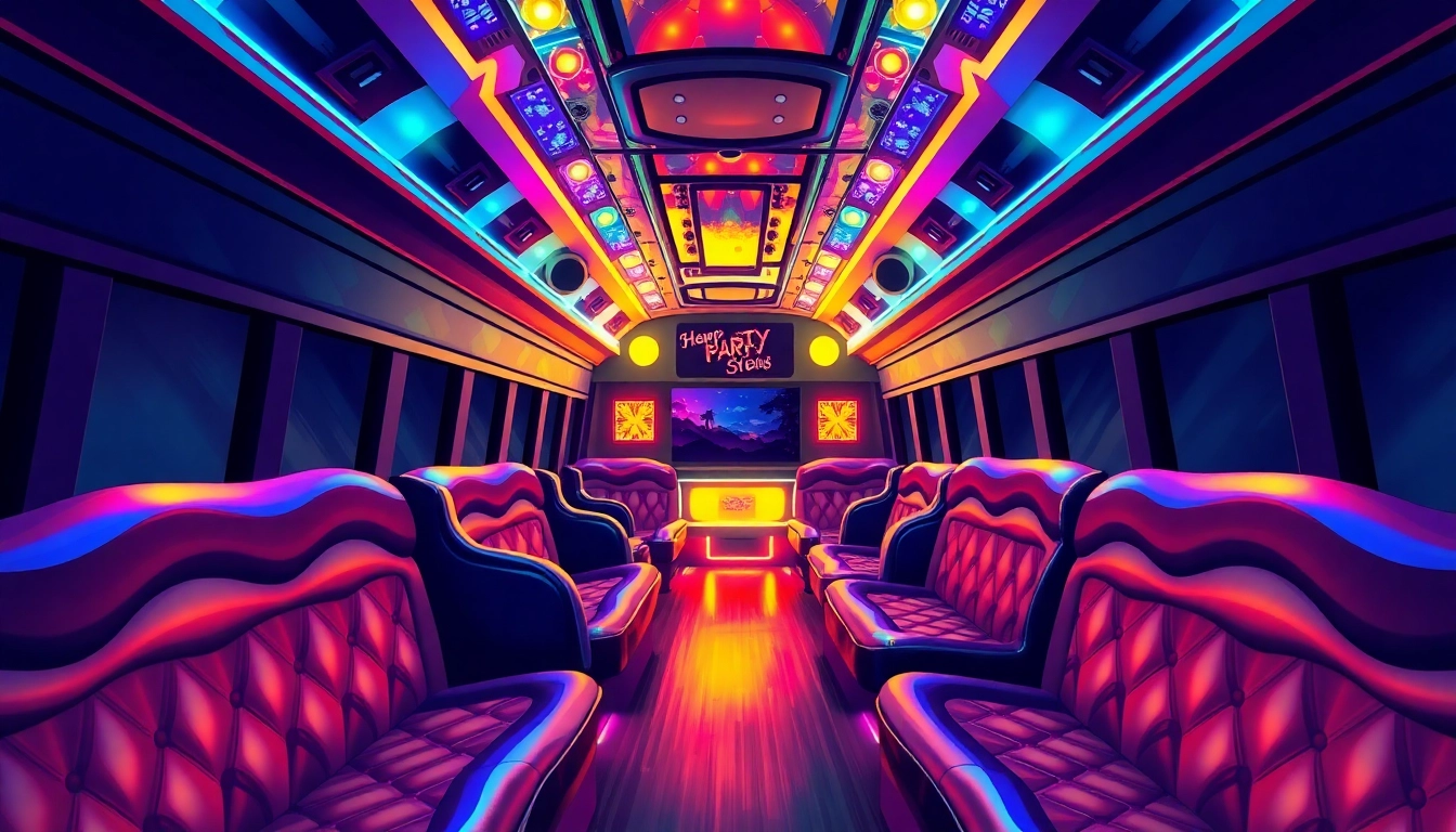 Riding an Atlanta party bus features vibrant seating, lively decor, and festive atmosphere for celebrations.
