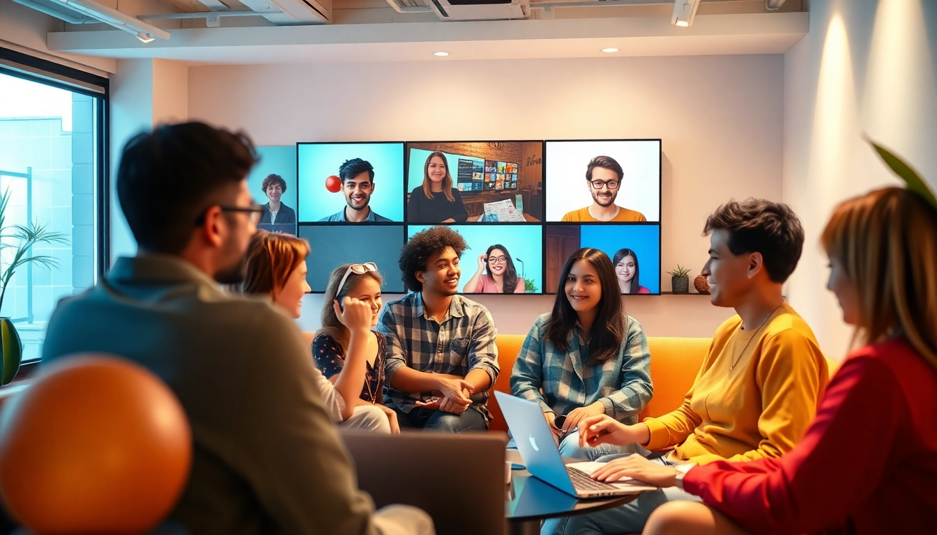 Engaging chat room scene highlighting شات فله الخليج with diverse users communicating in a vibrant atmosphere.