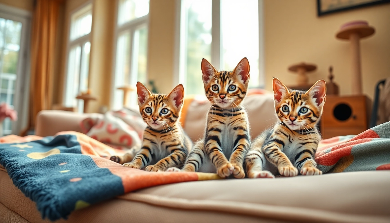 Playful Bengal kittens showcasing their charm in a sunlit living room, emphasizing Bengal Breeders Orange County.