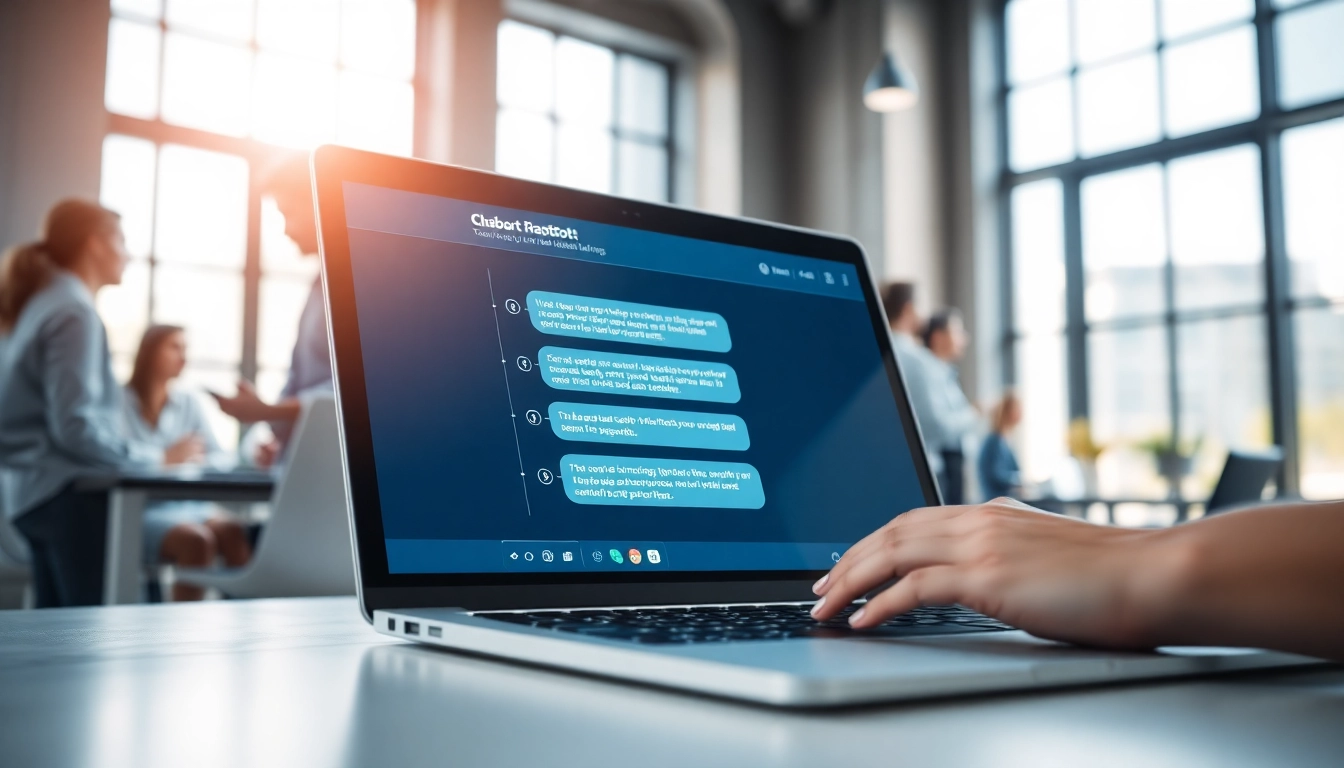Engage with a chatbot for website support in a modern office environment.