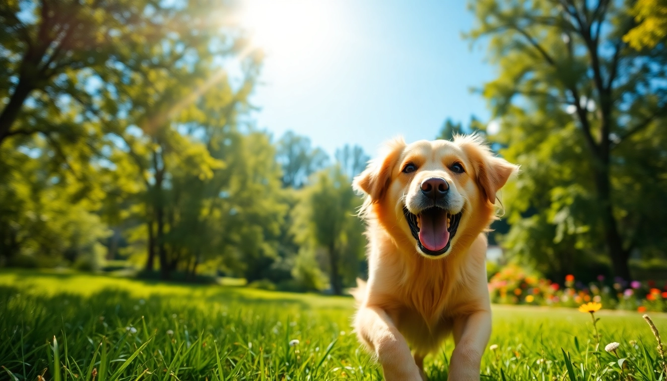 Happy dog enjoying nature's blend dog food canada in a vibrant park.