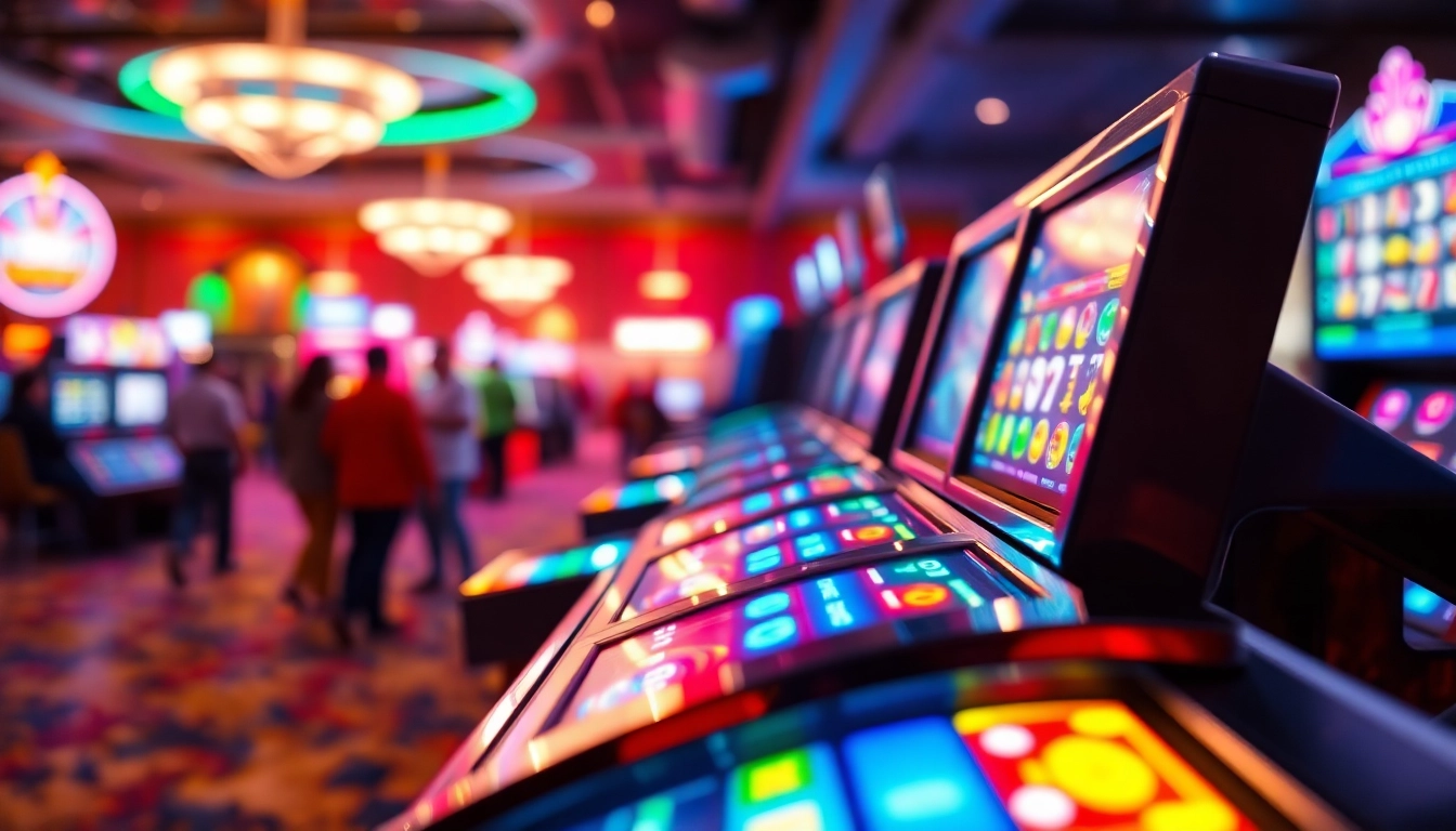 Menampilkan pengalaman situs resmi batman138 dengan mesin slot berwarna-warni dan pemain yang bersemangat.