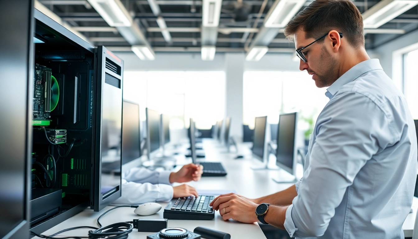 Providing quality computer services through expert repair and maintenance in a modern office setting.