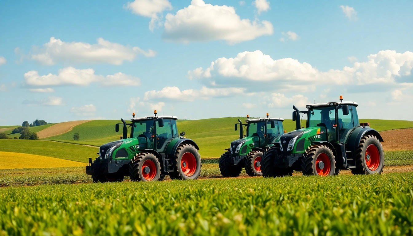 Fendt Traktoren bei der Arbeit in einer malerischen landwirtschaftlichen Landschaft.
