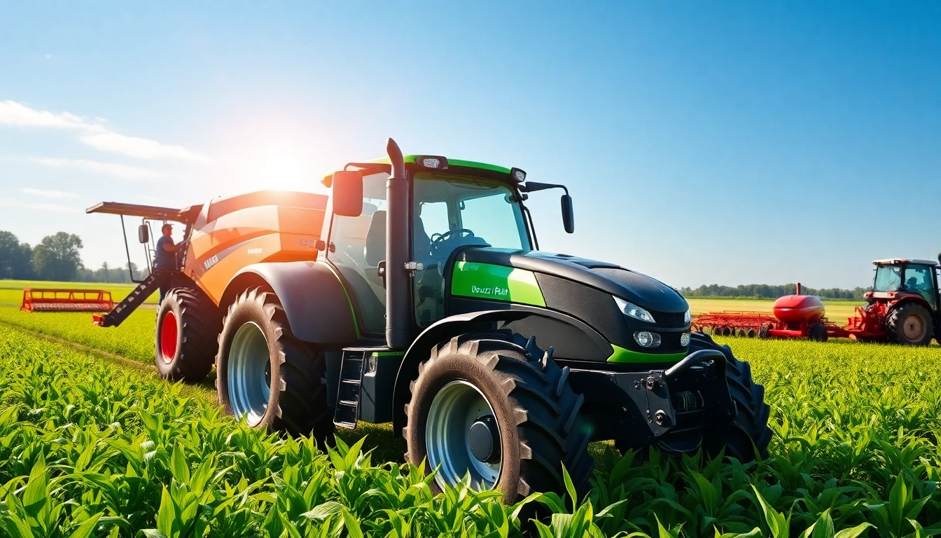 Deutz Fahr Traktor in einem grünen Feld, das landwirtschaftliche Effektivität zeigt und inspiziert wird.