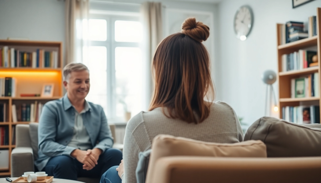 Empathetic relationship coach assisting a couple, emphasizing guidance and communication strategies.
