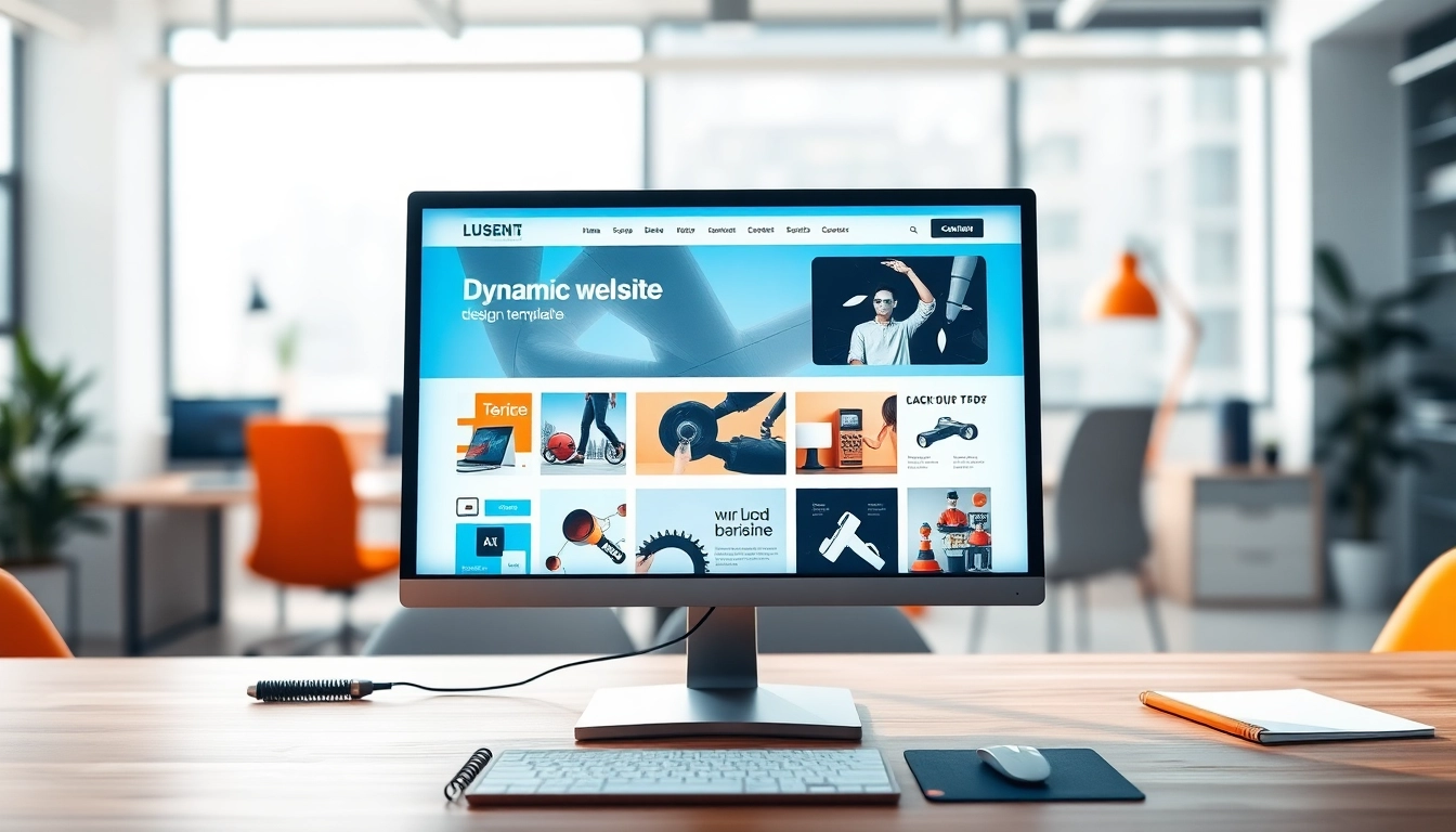 Showcasing a stunning website design with a sleek computer interface in a modern workspace.