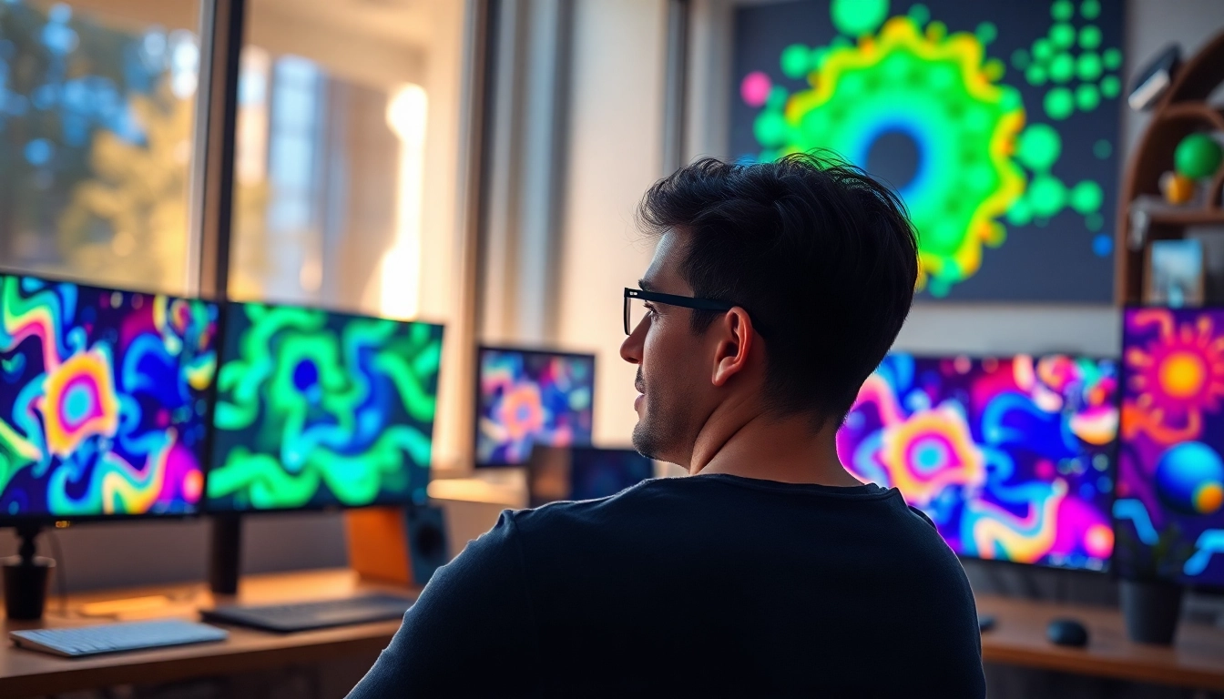 Artist creating stunning visuals with KlingAI Prompts in a vibrant digital workspace.