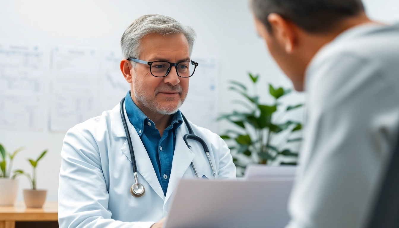 Dr. Parker engaging with a patient in a professional medical setting.