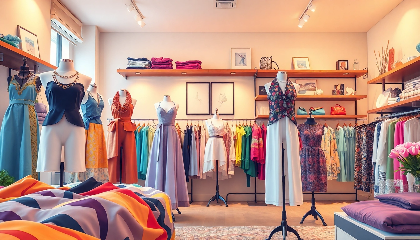 Showcase premium art clothing Calgary in a trendy boutique with colorful garments and unique designs.