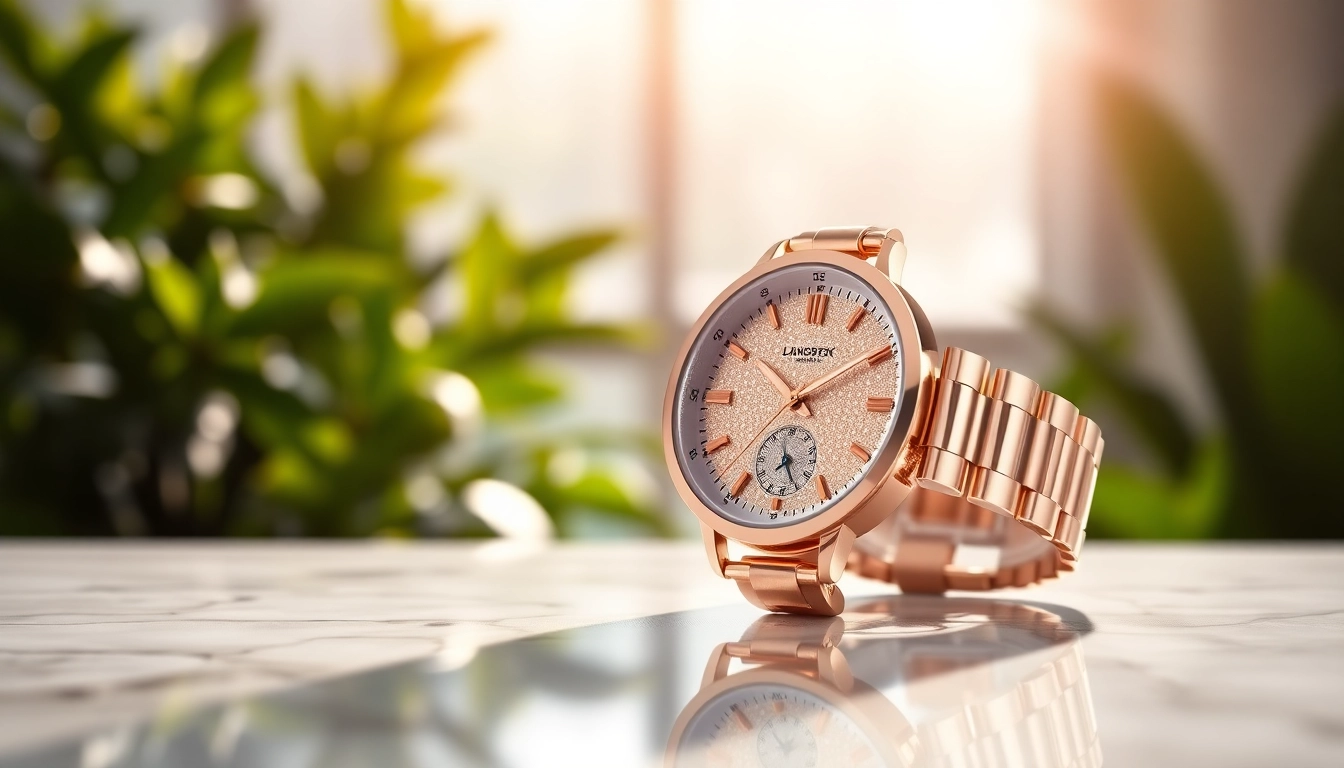 Damen Armbanduhr auf einem Marmoruntergrund mit funkelndem Zifferblatt und eleganten Details.