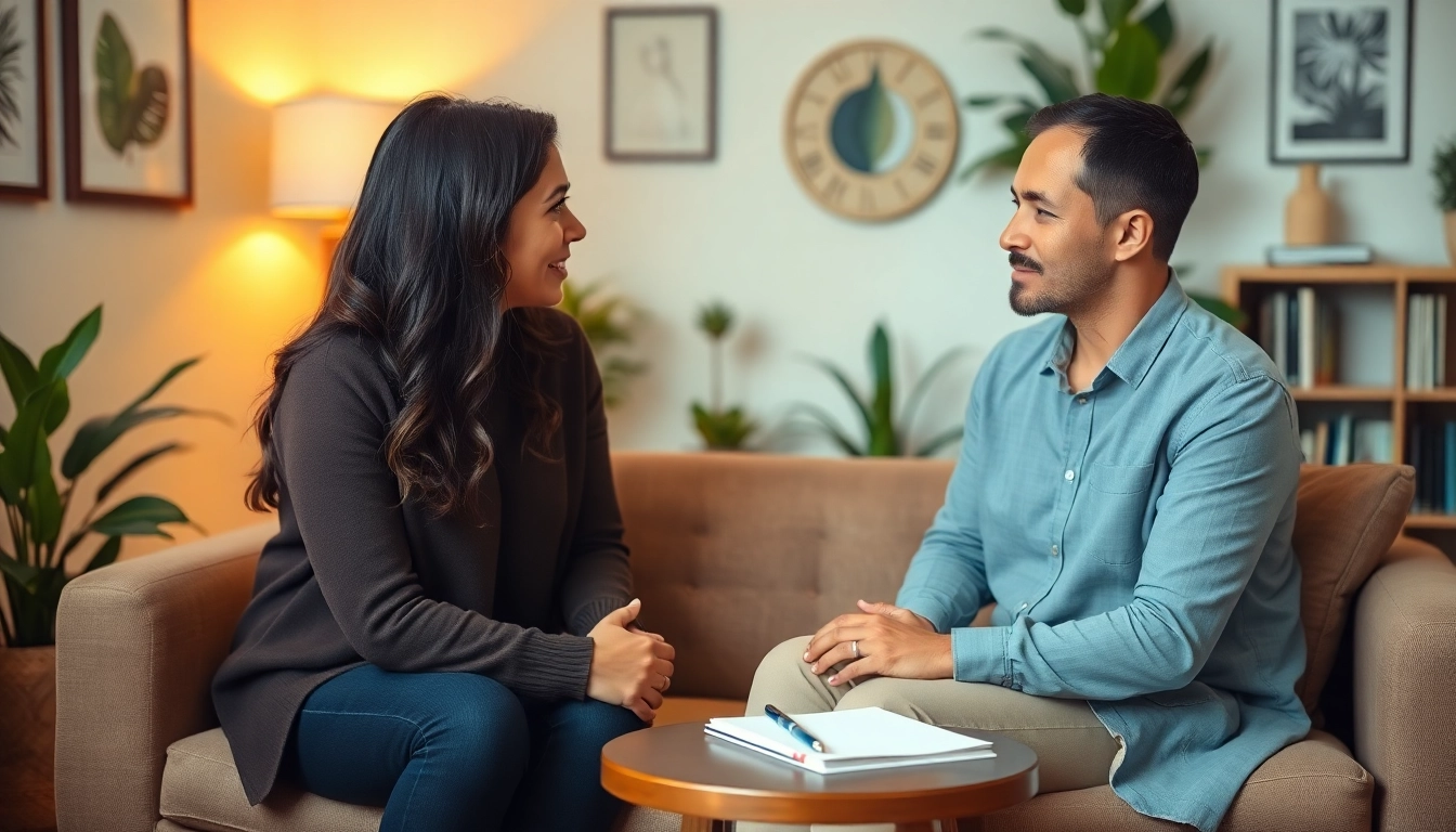 Engaging counselling session in a tranquil setting with supportive elements and warm lighting.