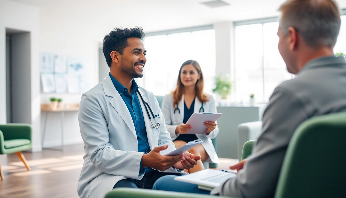 Concierge care physicians delivering personalized medical consultations in a warm, modern office.