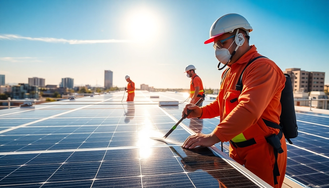 Solar panel cleaning Phoenix technicians ensuring maximum efficiency and shine on rooftops.