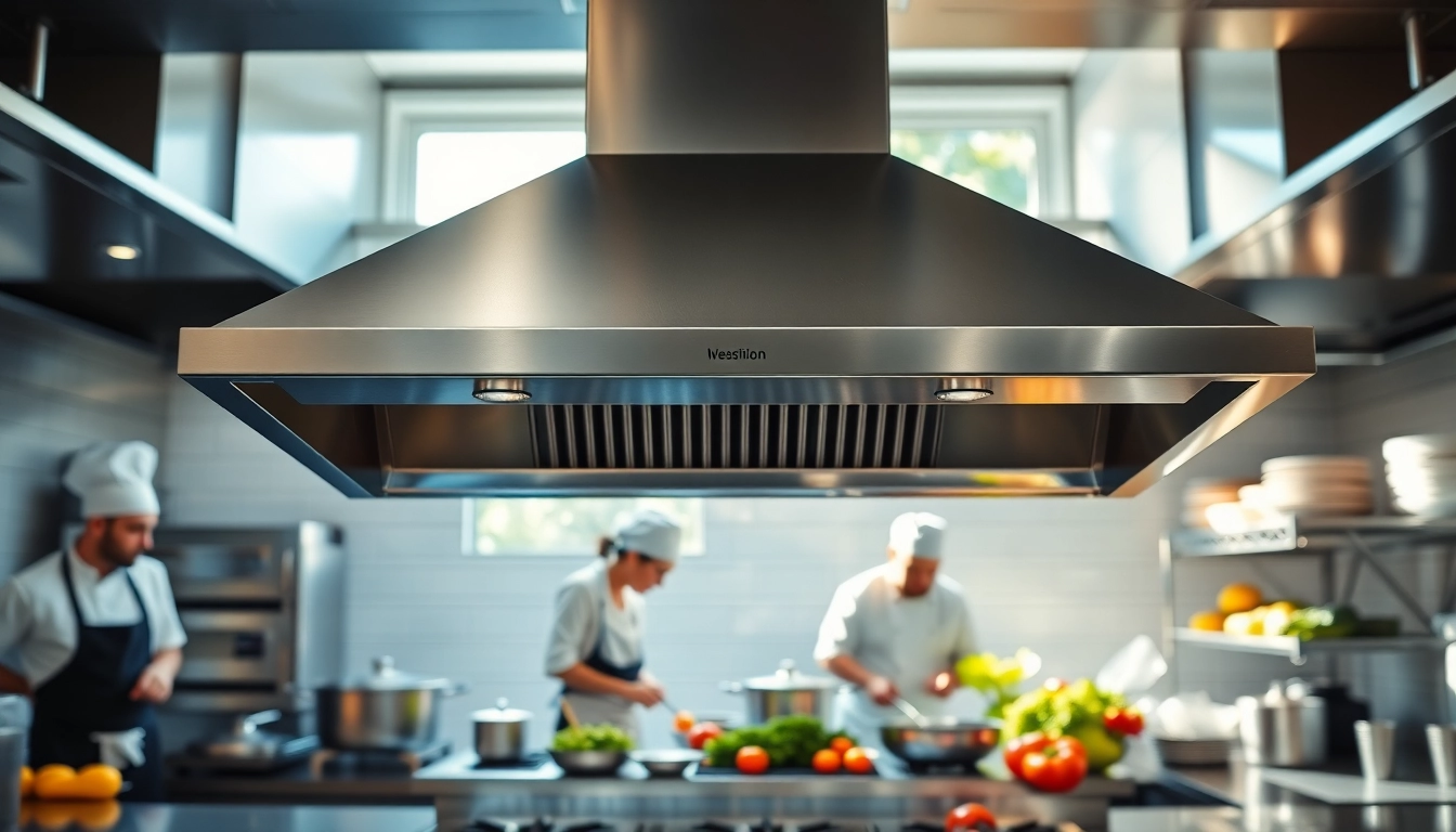 Showcasing the Restaurant Exhaust Hood Cleaning service in a pristine industrial kitchen setting.