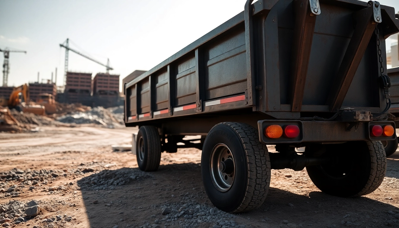 Find a used dump trailer for sale near me showcasing its sturdy design and construction site environment.