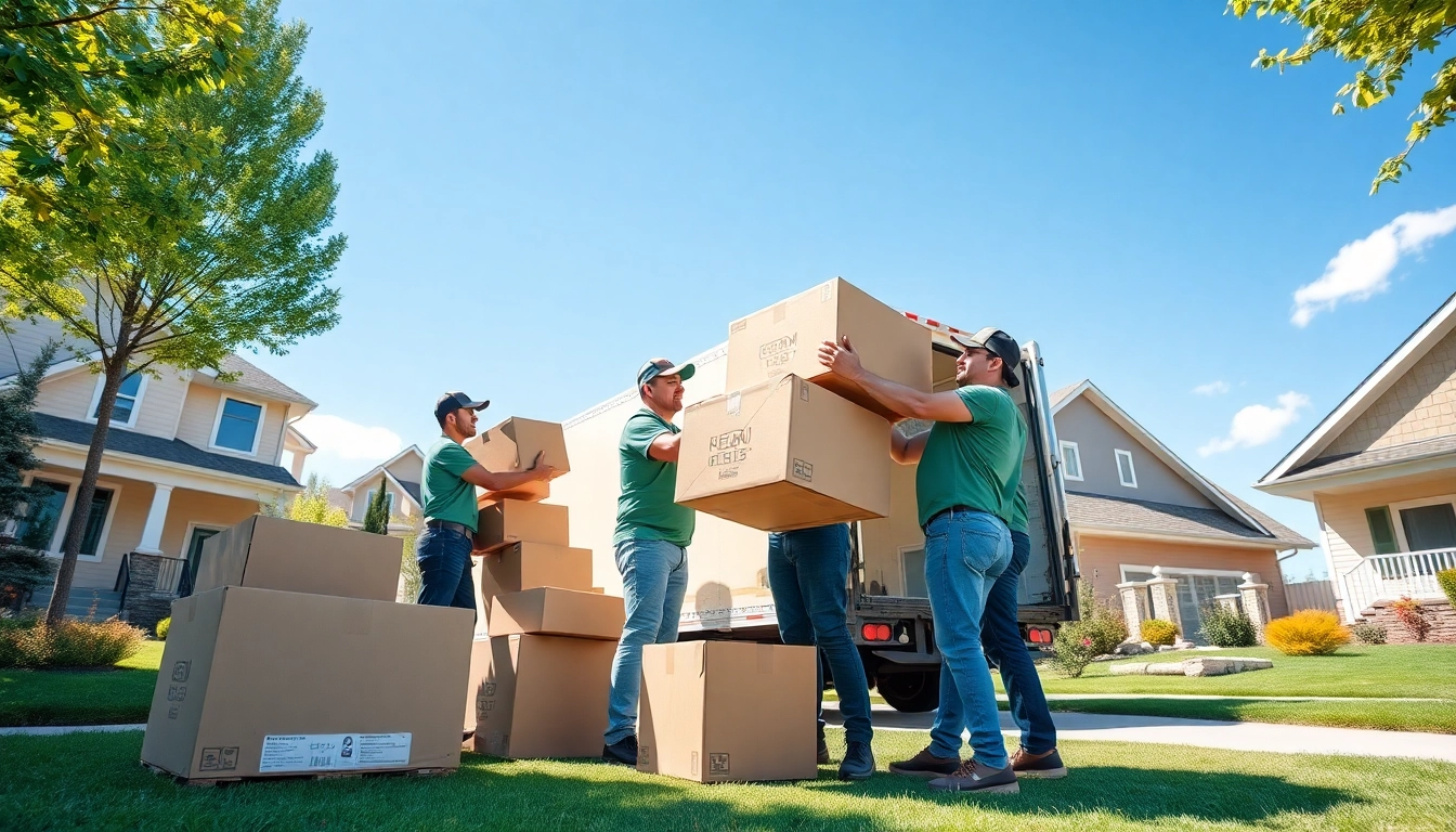 Movers calgary assisting in packing and transporting belongings in a sunny neighborhood setting.