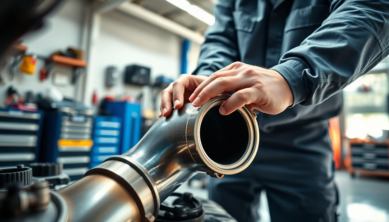 Inspecting charge pipe purpose in a modern workshop environment.