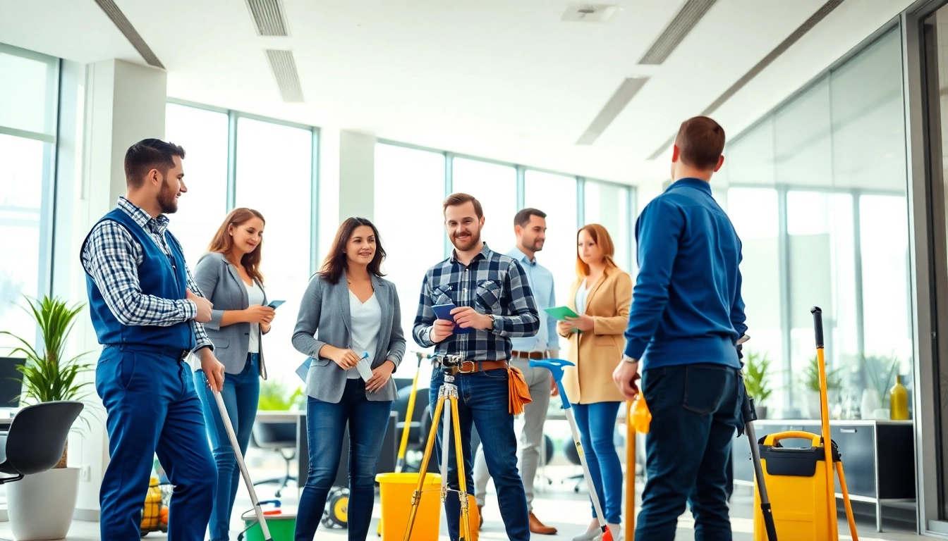 Professionelle Gebäudeservice Gießen Team bei der Arbeit in einem modernen Büro.