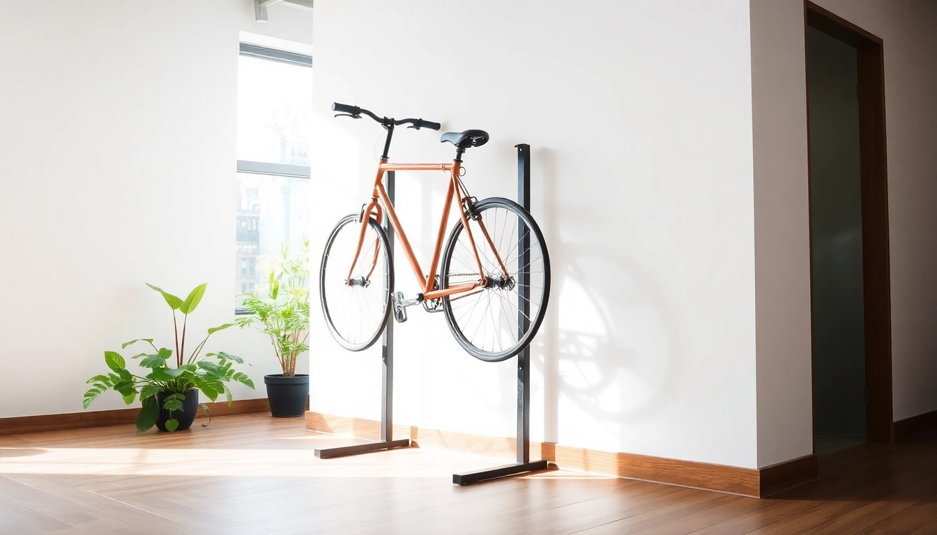 Admire this Stylish bike rack elegantly displayed in a modern loft with natural light highlighting its design.