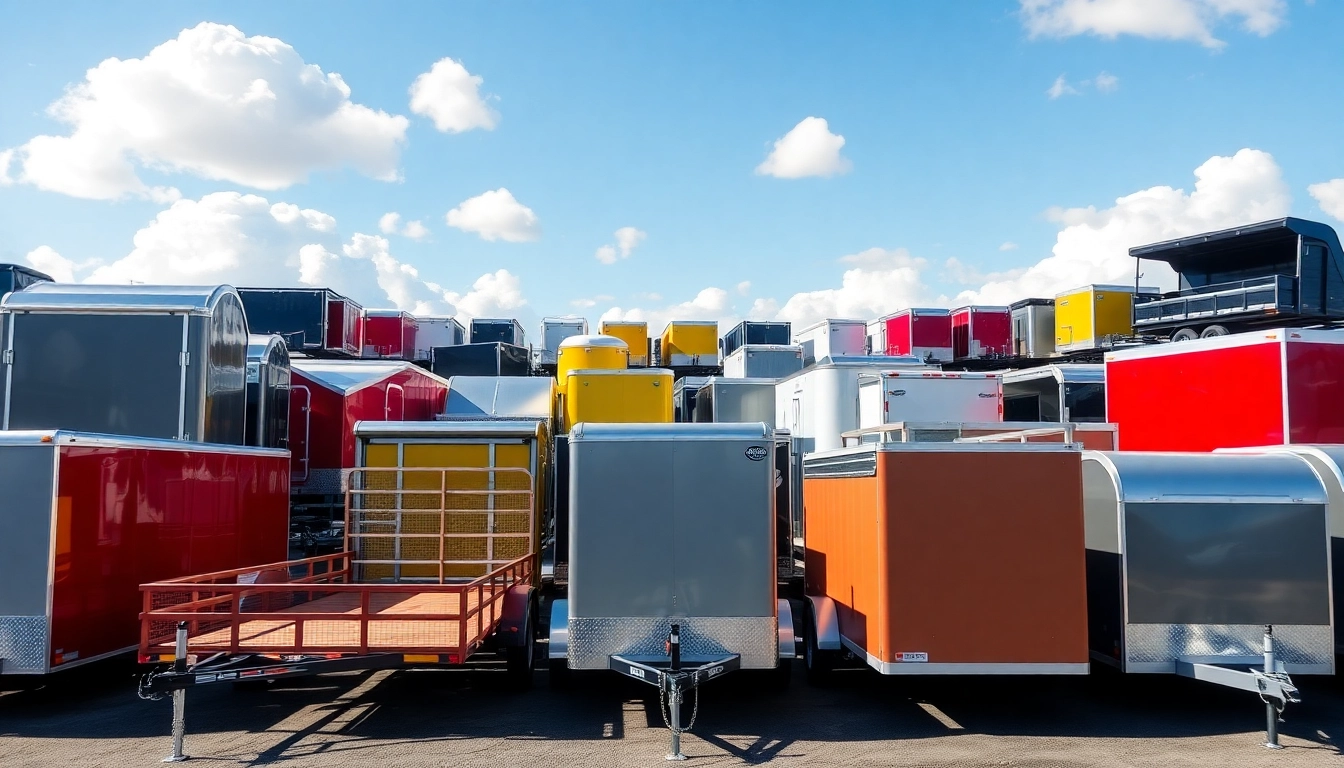 Showcase of trailers for sale in Massachusetts featuring various styles and colors.