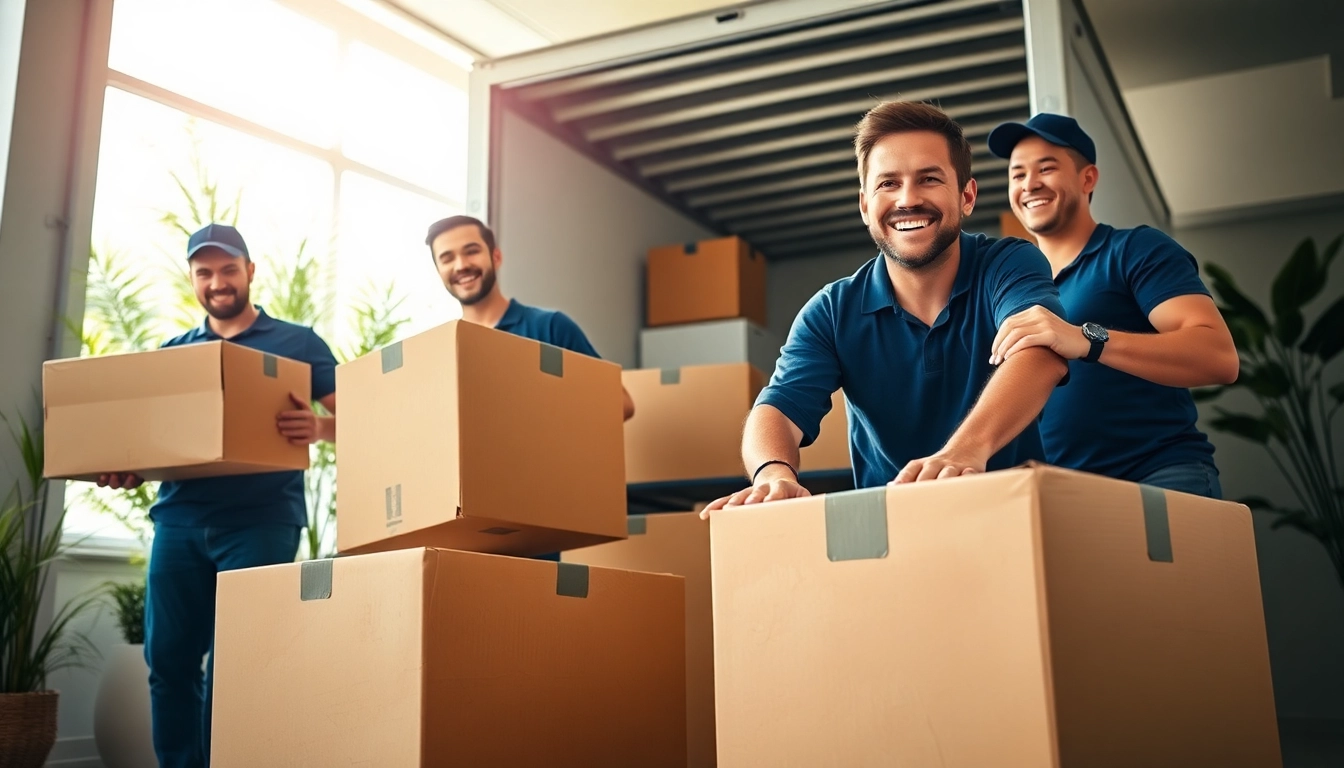 Movers calgary team efficiently lifting boxes in a bright and organized setting.